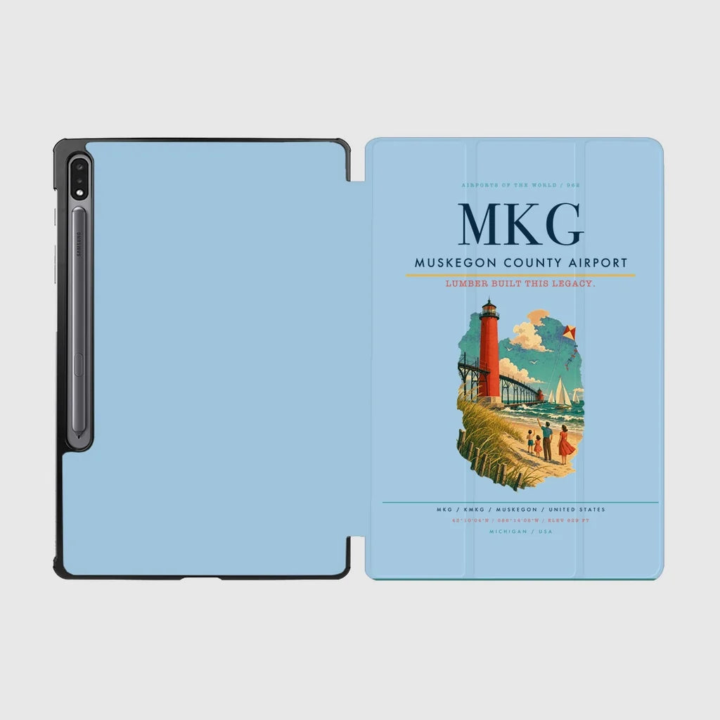 Muskegon County Airport (MKG) design on light blue samsung tablet tablet case