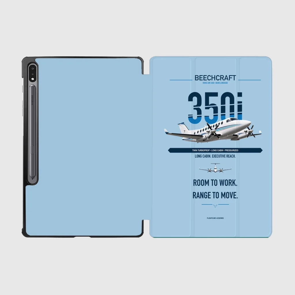 Beechcraft King Air 350i design on light blue samsung tablet tablet case