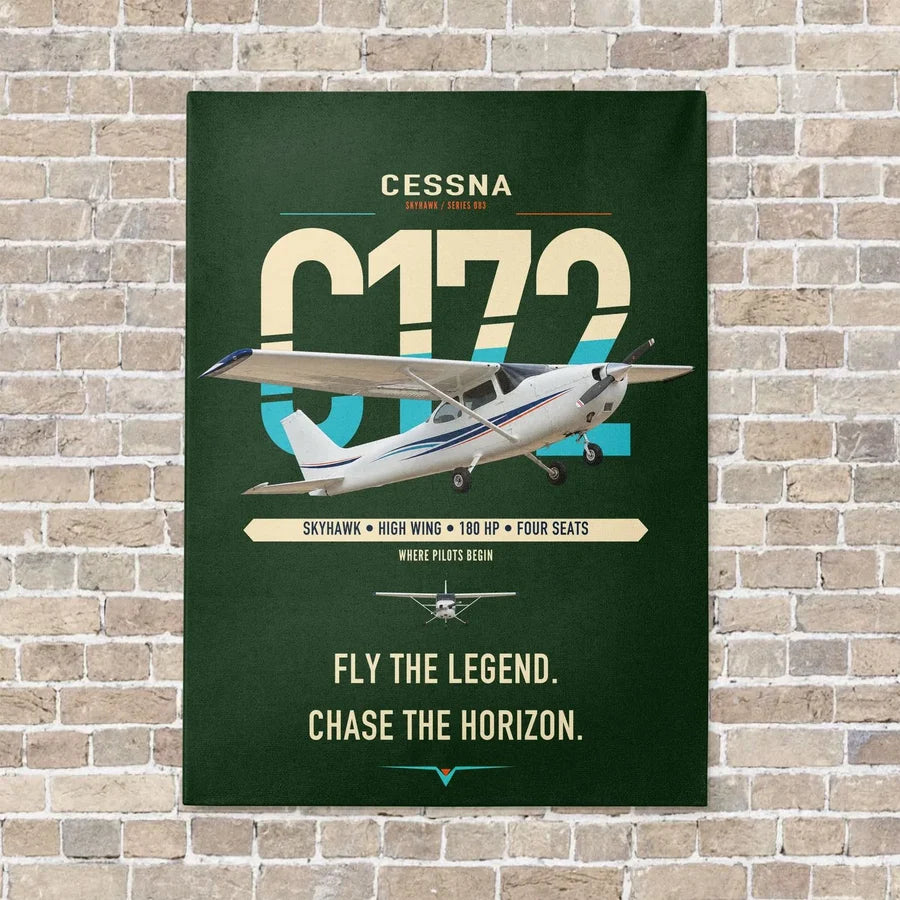 Cessna 172 Skyhawk vertical canvas print - no frame - dark green background