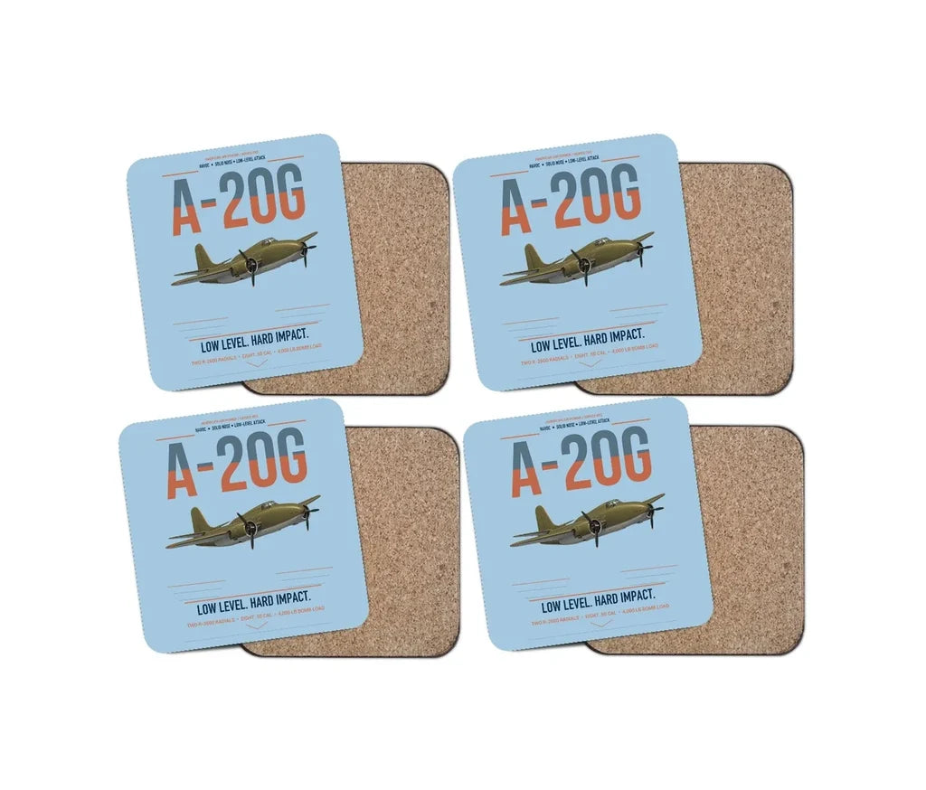 A-20G Havoc design on light blue 4 pieces set coaster