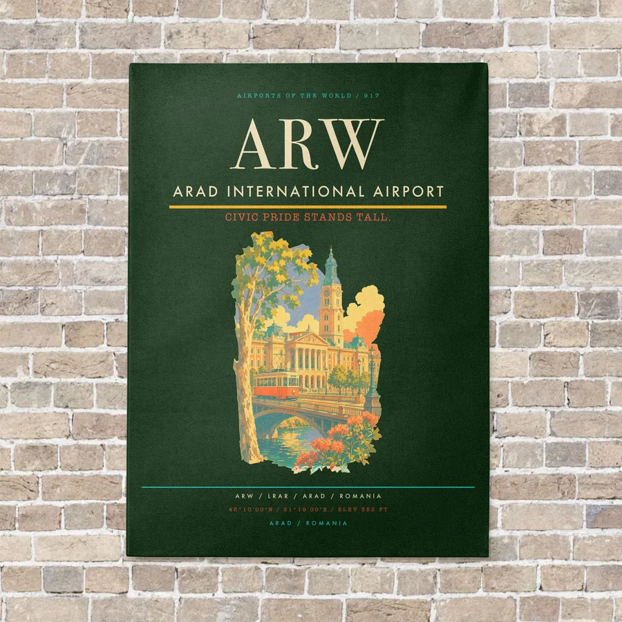 Arad International Airport ARW vertical canvas print - no frame - dark green background