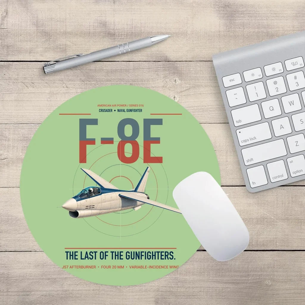 F-8E Crusader design on light green round mouse pad