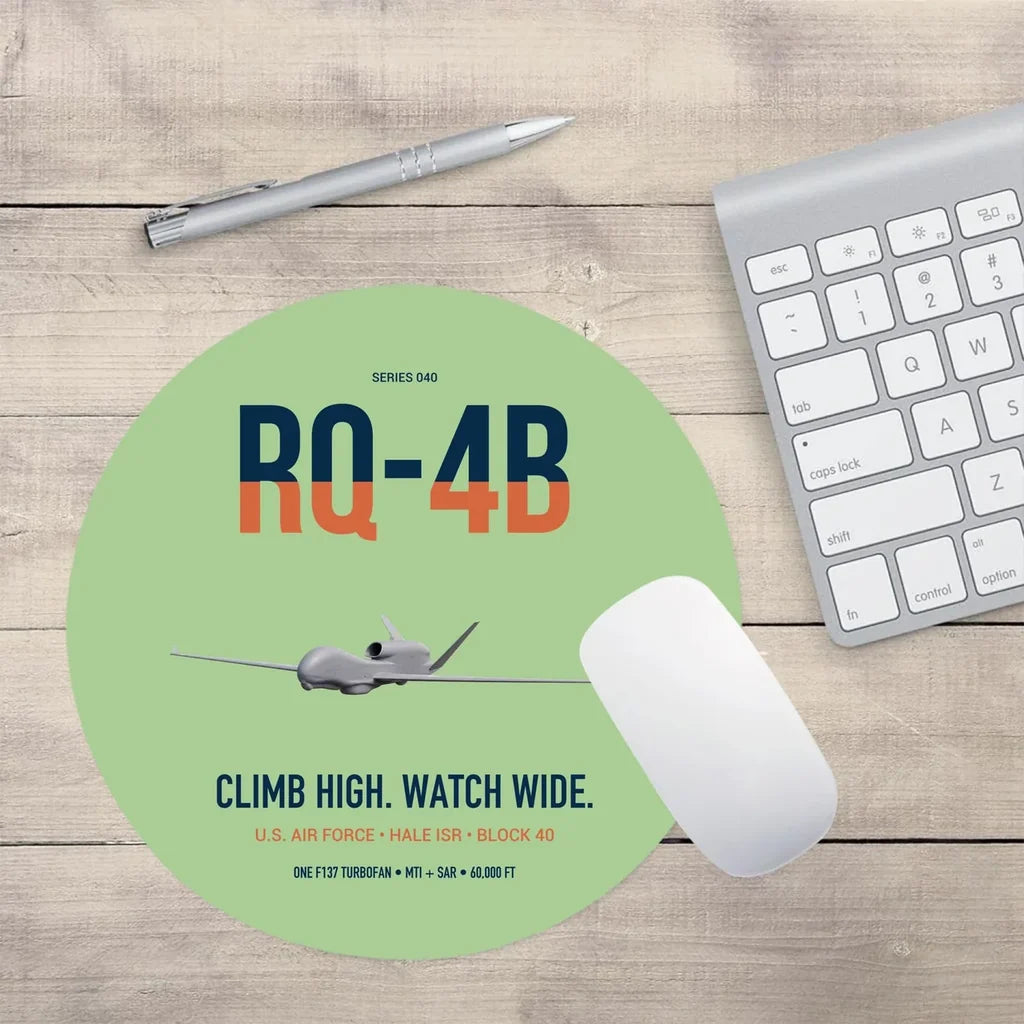 RQ-4B Global Hawk design on light green round mouse pad