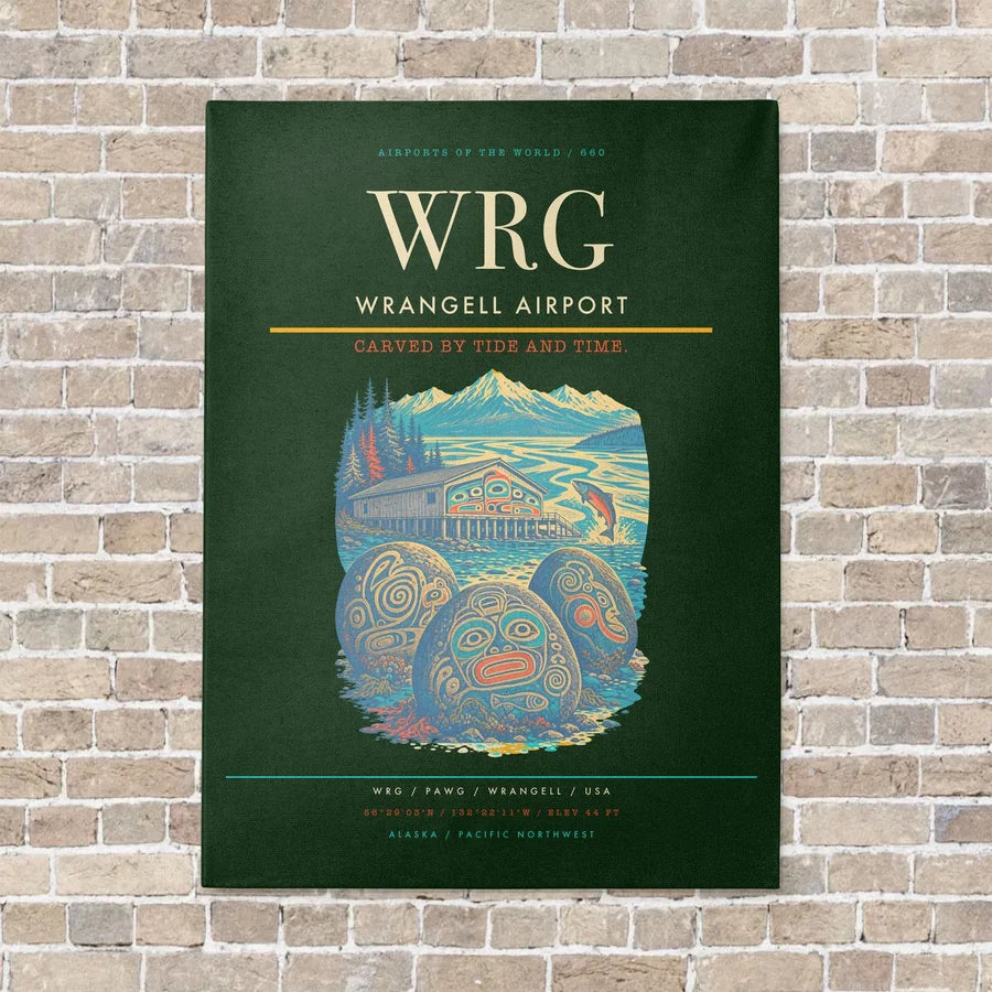 Wrangell Airport WRG vertical canvas print - no frame - dark green background
