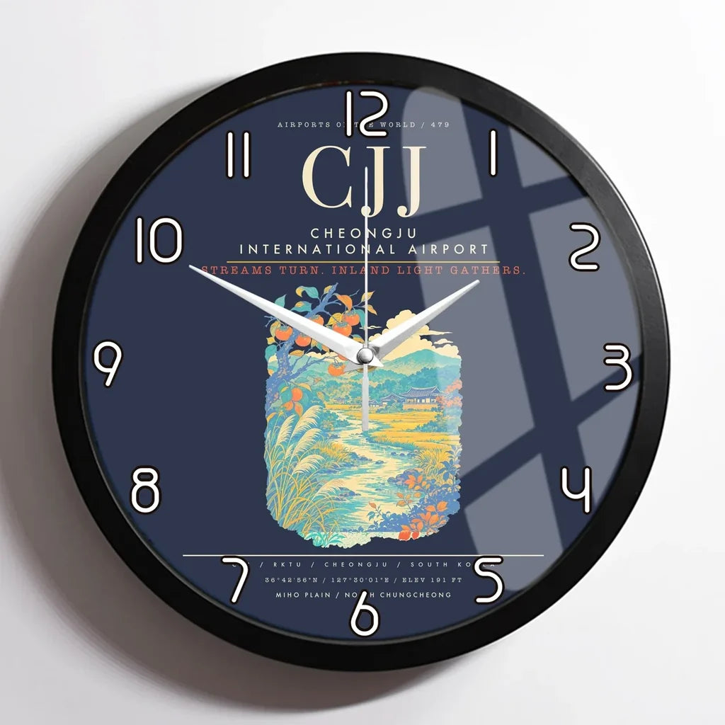 Cheongju International Airport CJJ Wall-Clock Framed - Navy Blue