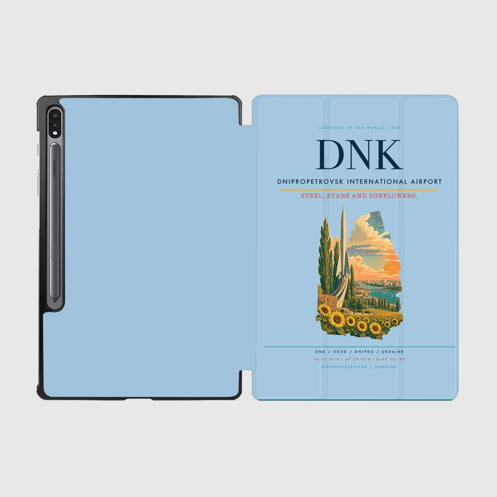 Dnipropetrovsk International Airport (DNK) design on light blue samsung tablet tablet case