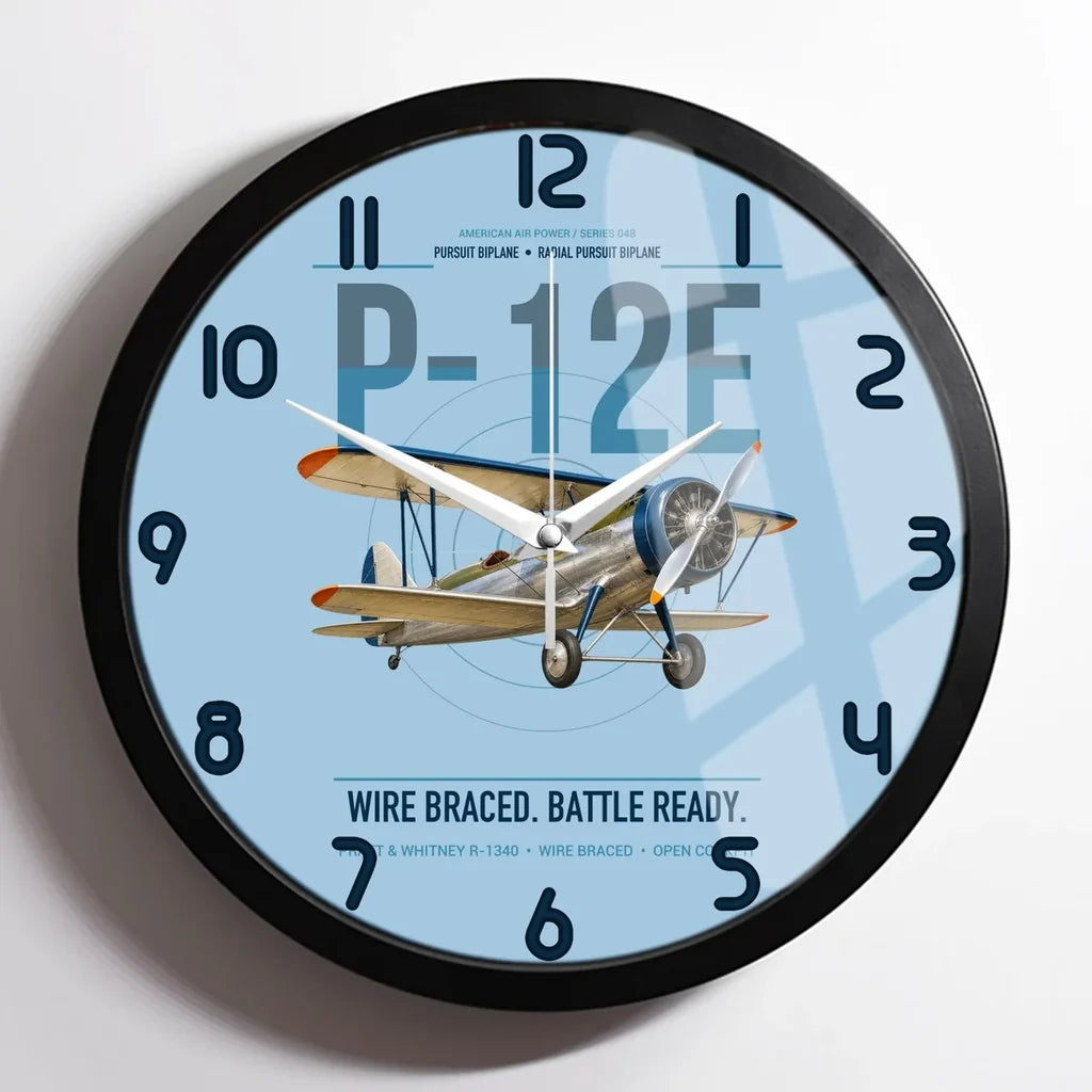Boeing P-12E design on light blue framed wall clock