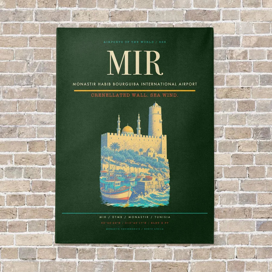 Monastir Habib Bourguiba International Airport MIR vertical canvas print - no frame - dark green background