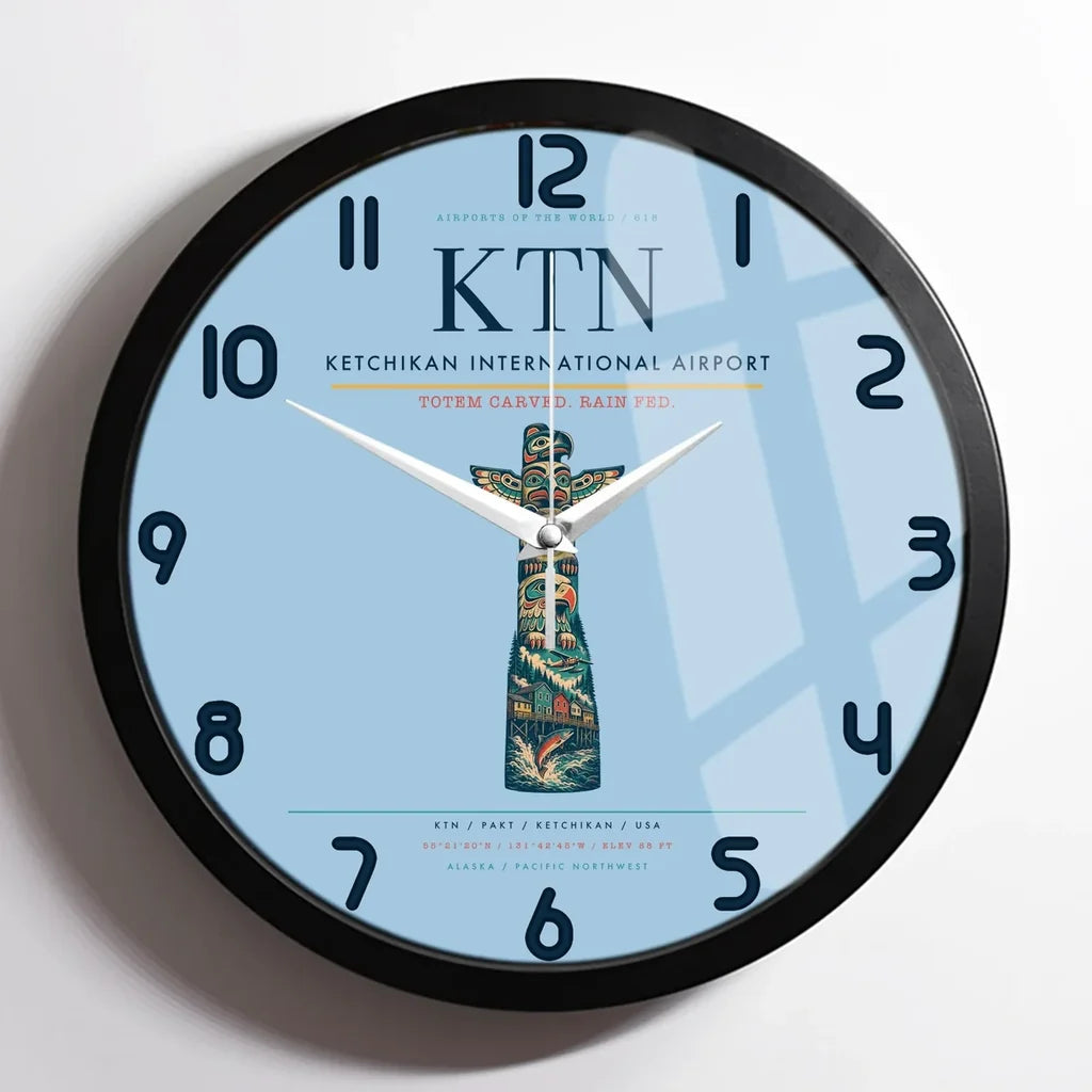 Ketchikan International Airport (KTN) design on light blue framed wall clock