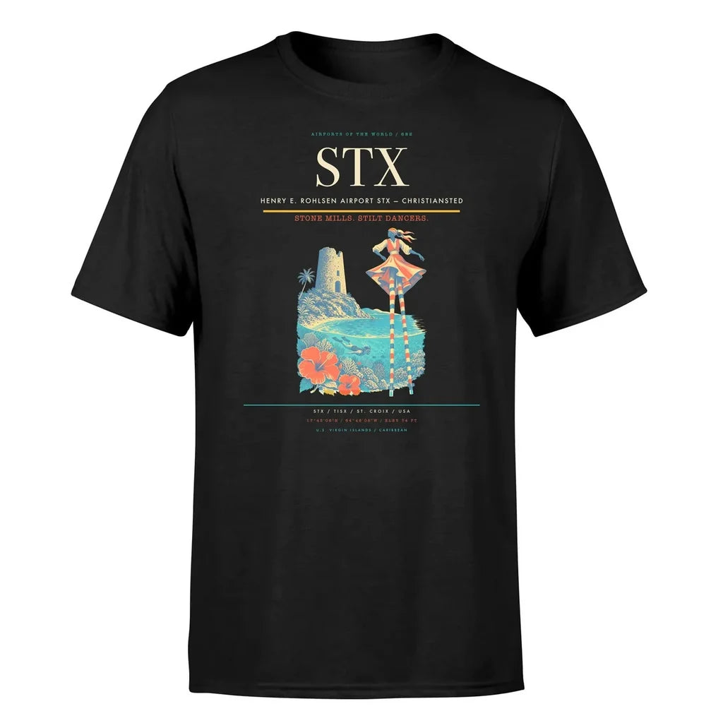 Henry E. Rohlsen Airport (STX) T-Shirt single-side front print in Black | henry-e-rohlsen-airport-stx-double-side-t-shirt