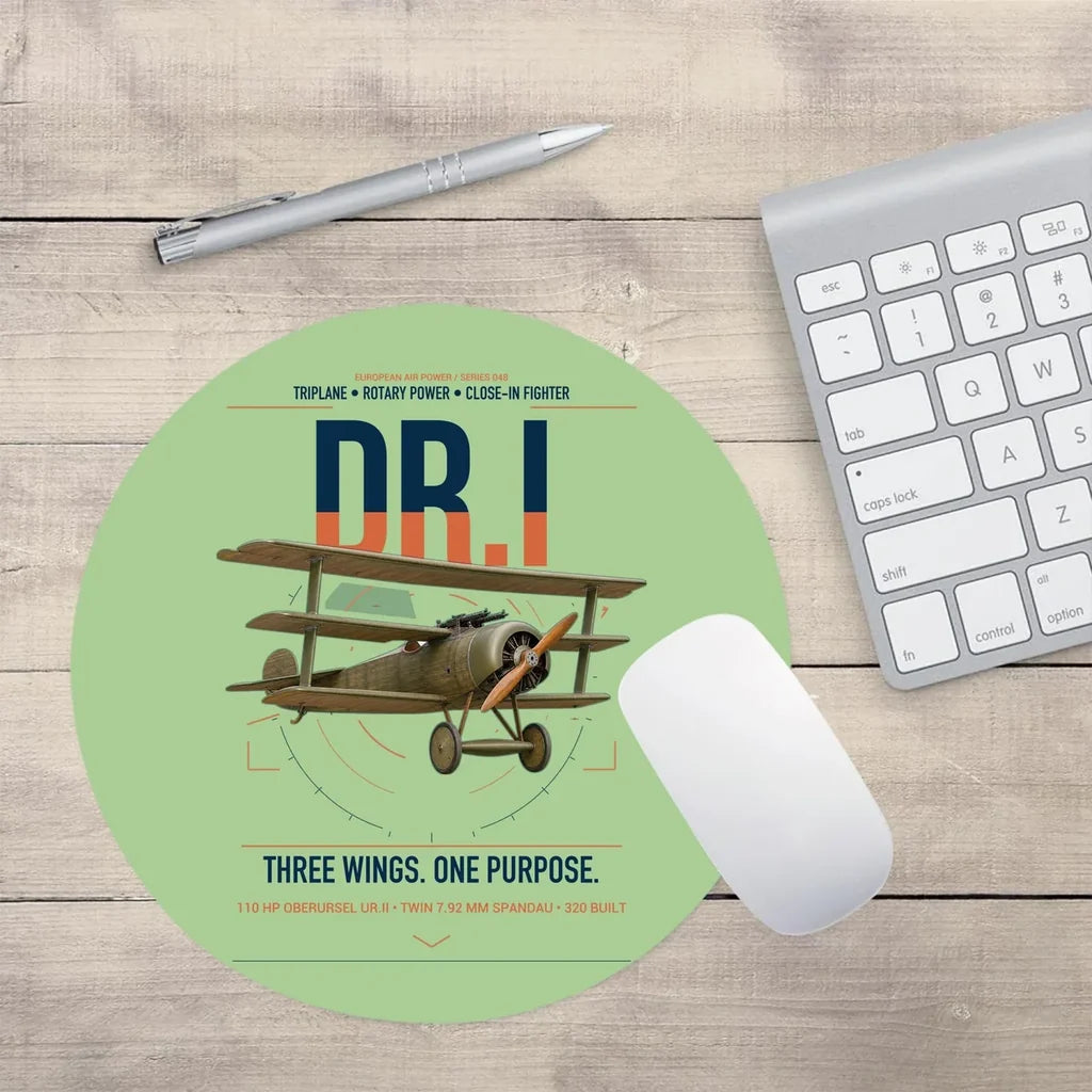 Fokker Dr.I design on light green round mouse pad