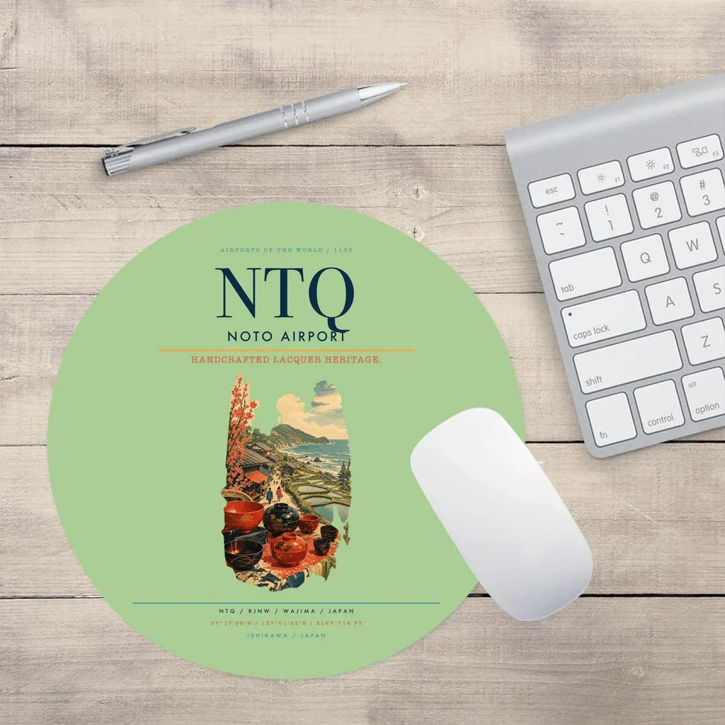 Noto Airport (NTQ) design on light green round mouse pad