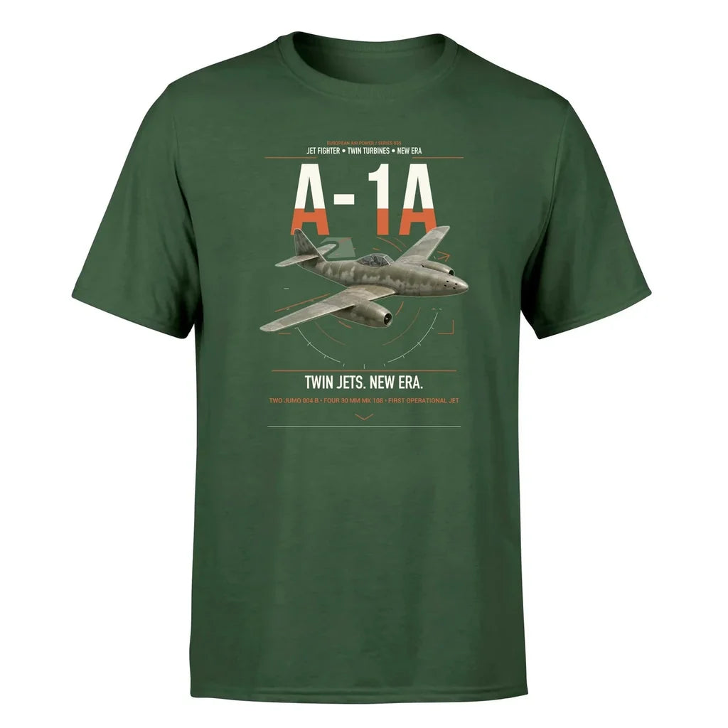 Messerschmitt Me 262A-1a design on dark green t-shirt, single-side print