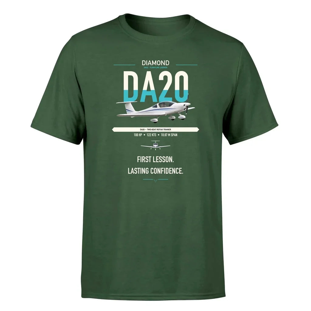 Diamond DA20 design on dark green t-shirt, single-side print
