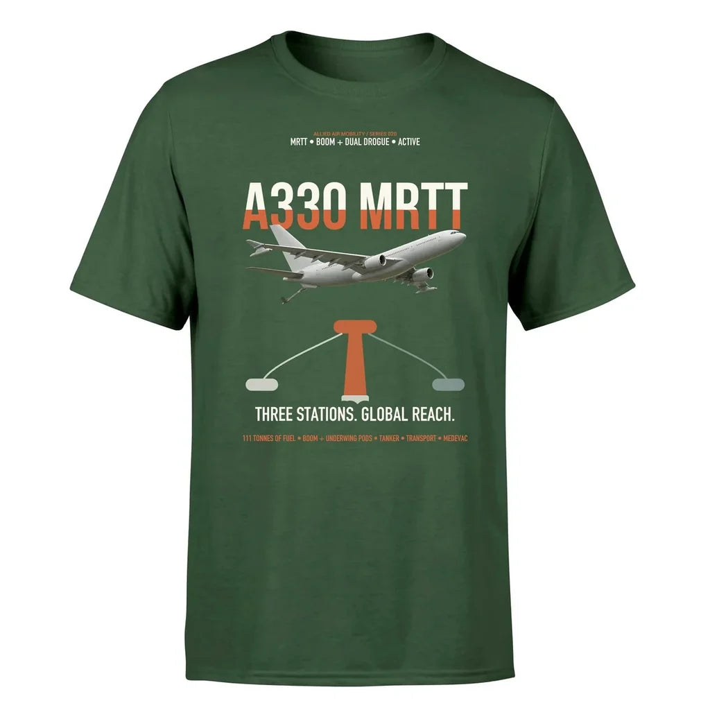 Airbus A330 MRTT design on dark green t-shirt, single-side print