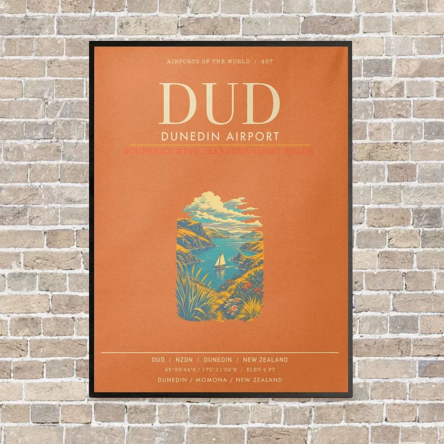 Dunedin Airport DUD - Canvas Framed - Orange