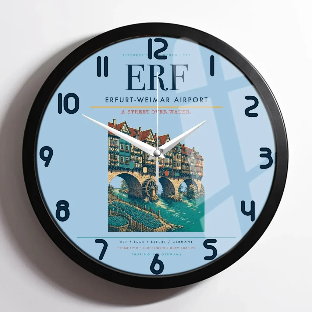 Erfurt-Weimar Airport (ERF) design on light blue framed wall clock