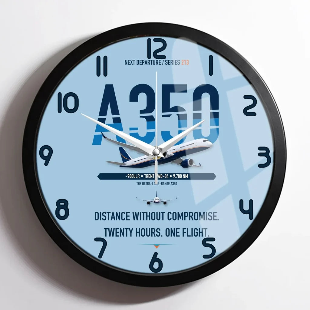 Airbus A350-900ULR design on light blue framed wall clock