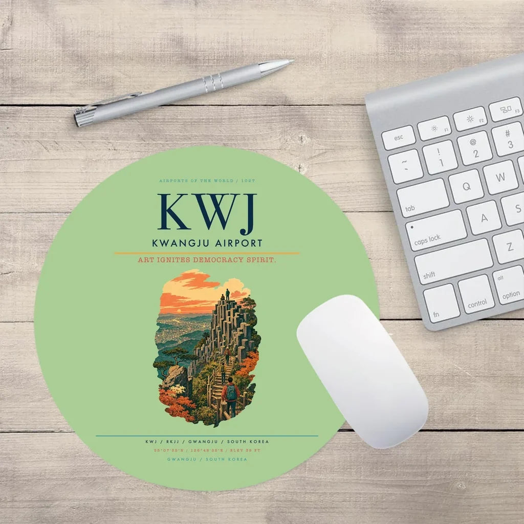 Kwangju Airport (KWJ) design on light green round mouse pad