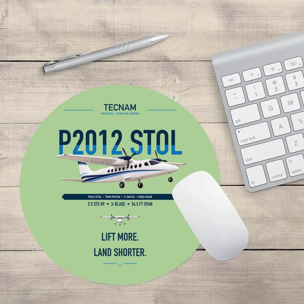 Tecnam P2012 STOL design on light green round mouse pad