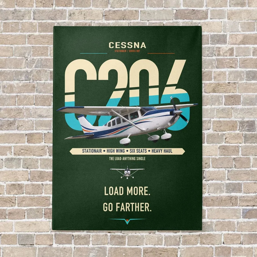 Cessna 206 Stationair vertical canvas print - no frame - dark green background