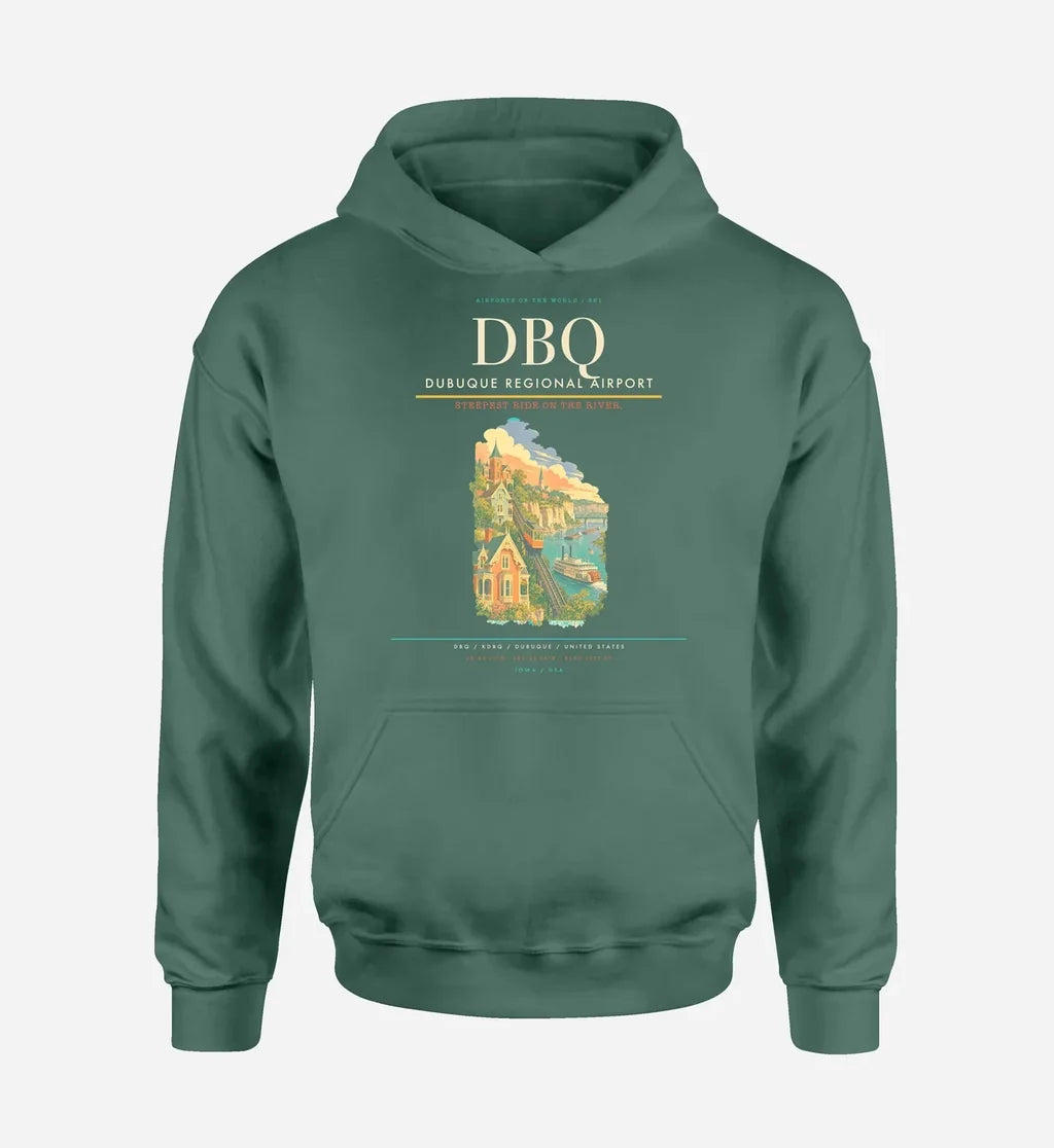 Dubuque Regional Airport (DBQ) design on green hoodie single-side print