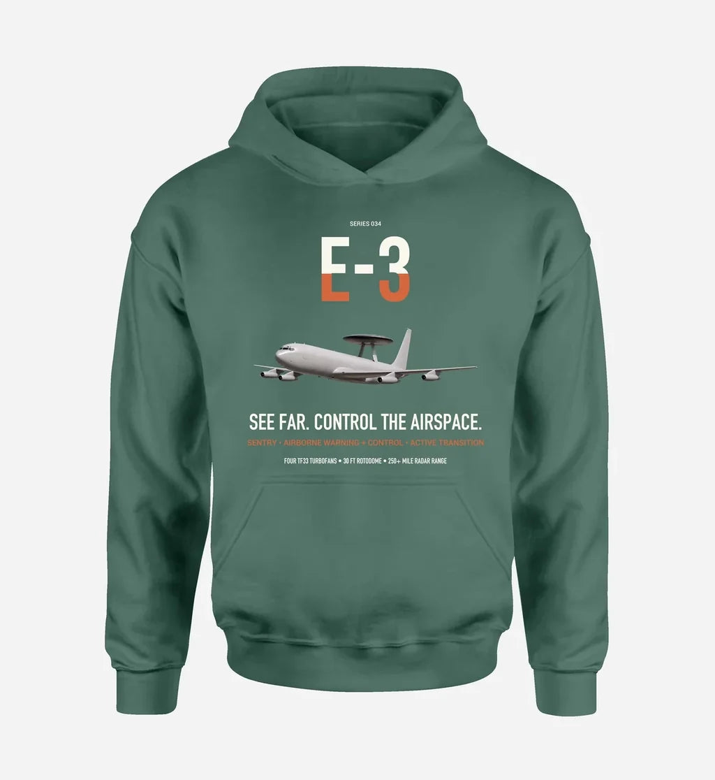 E-3 Sentry AWACS design on green double-side hoodie, single-side print