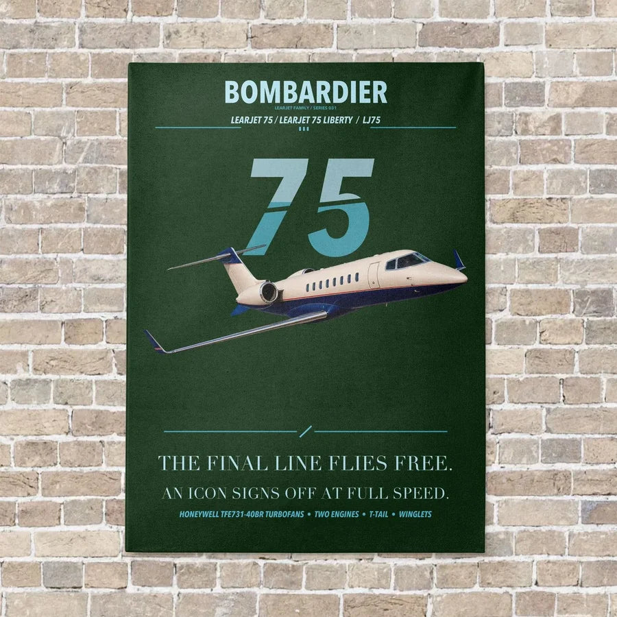 Bombardier Learjet 75 Liberty vertical canvas print - no frame - dark green background