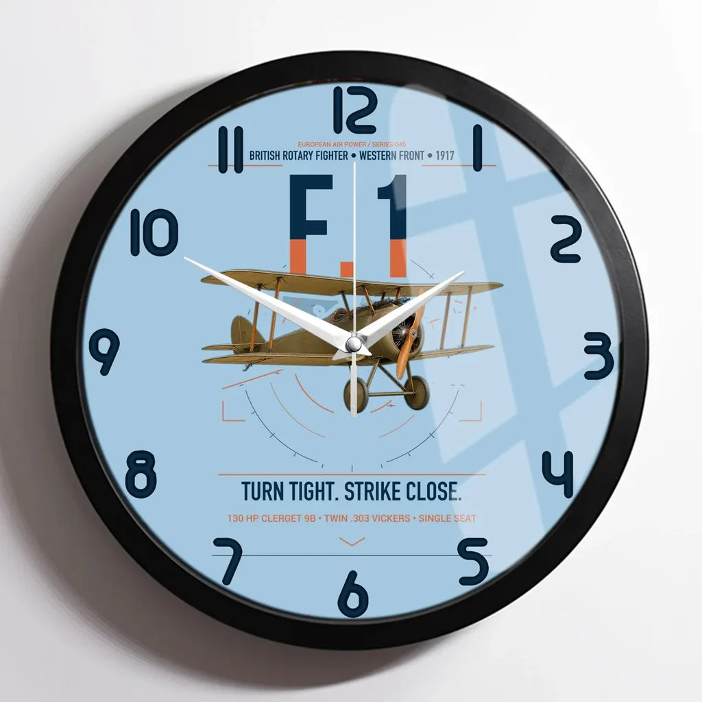Sopwith Camel F.1 design on light blue framed wall clock