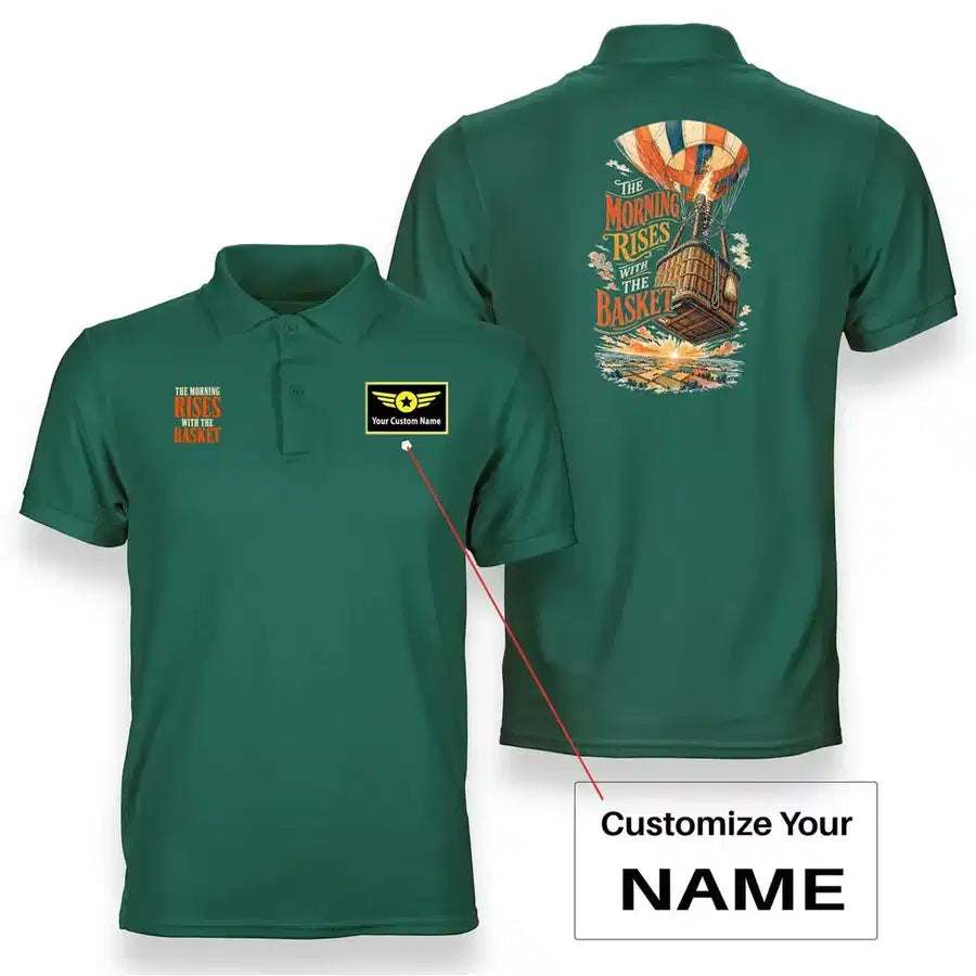 SIGNAL 676 - The Morning Rises With The Basket - Double-Side Polo design on green double side polo with custom name badge