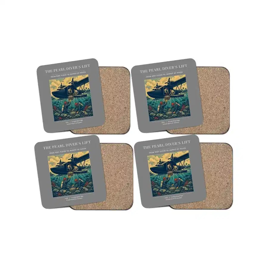 The Pearl Diver's Lift - Designed Coasters design on gray 4-pieces-set