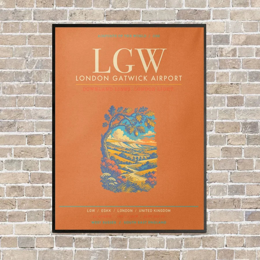 London Gatwick Airport LGW - Canvas Framed - Orange
