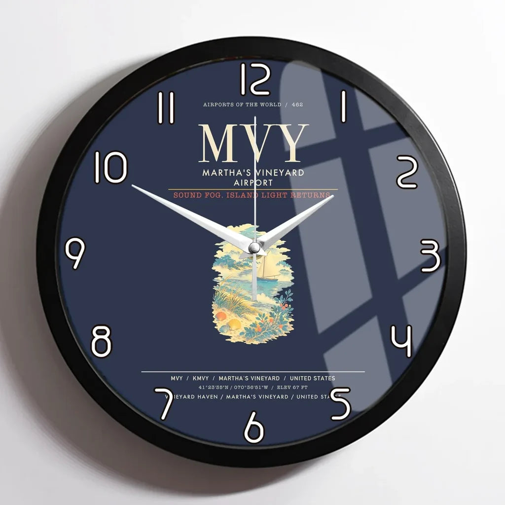 Martha's Vineyard Airport MVY Wall-Clock Framed - Navy Blue