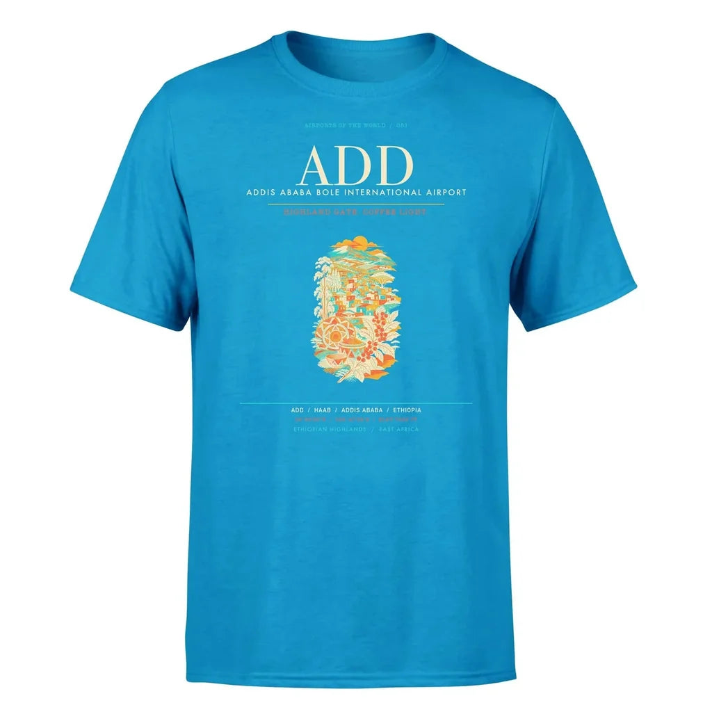 Addis Ababa Airport (ADD) T-Shirt single-side front print in Turquoise | addis-ababa-add-airport-double-side-t-shirt