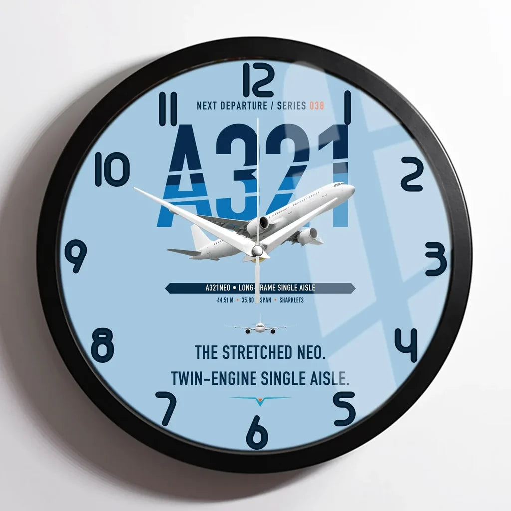 Airbus A321neo design on light blue framed wall clock