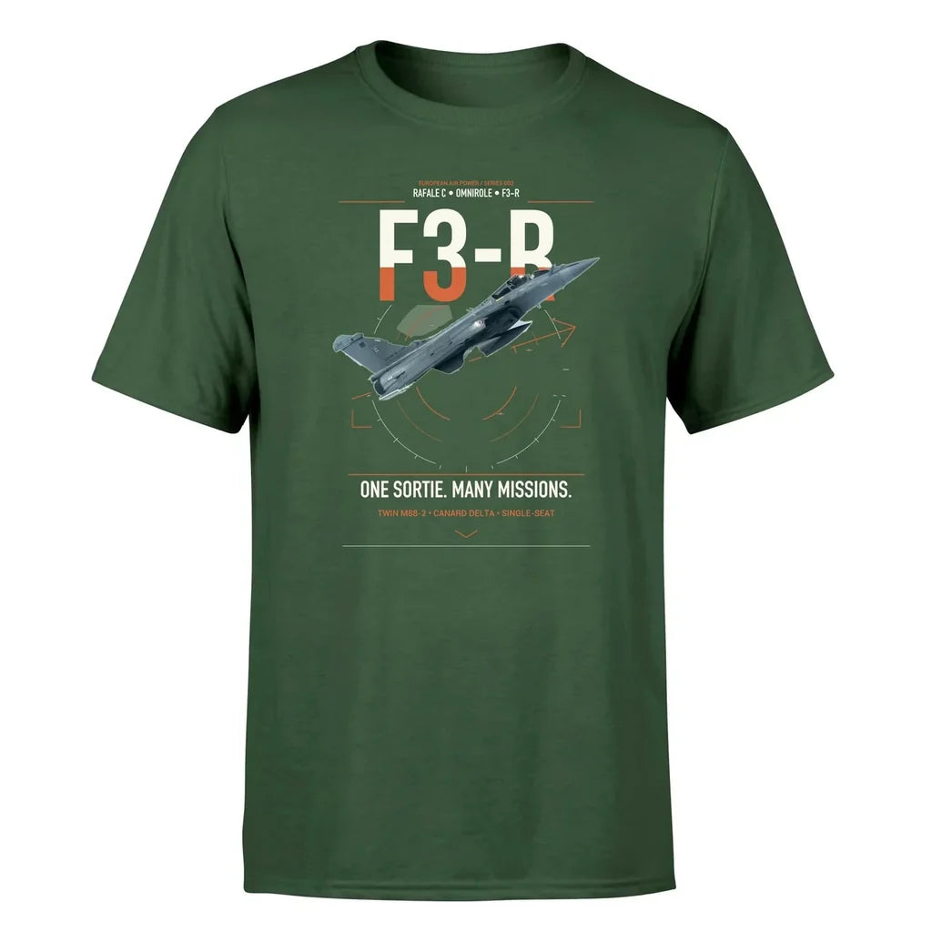 Dassault Rafale C — F3-R standard design on dark green t-shirt, single-side print