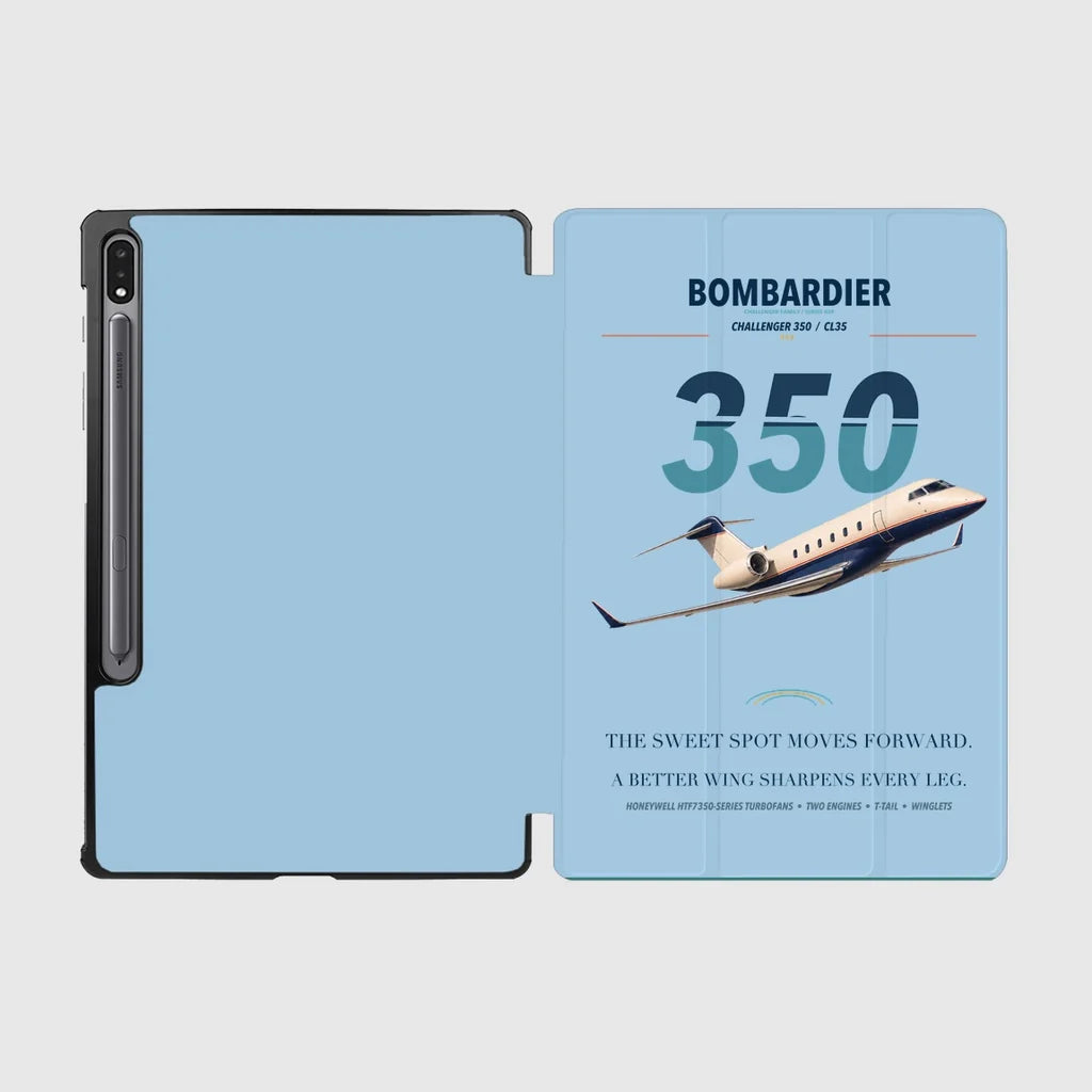 Bombardier Challenger 350 design on light blue samsung tablet tablet case