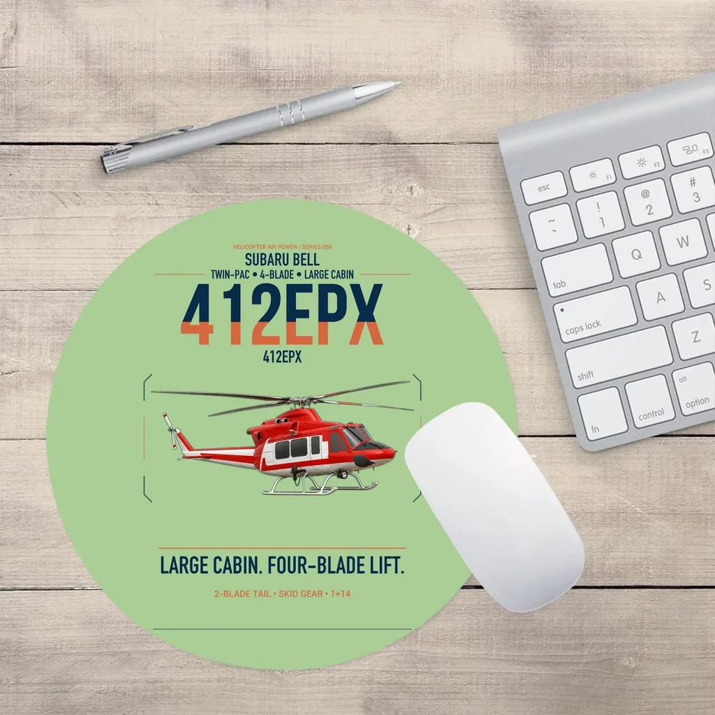 SUBARU Bell 412EPX design on light green round mouse pad