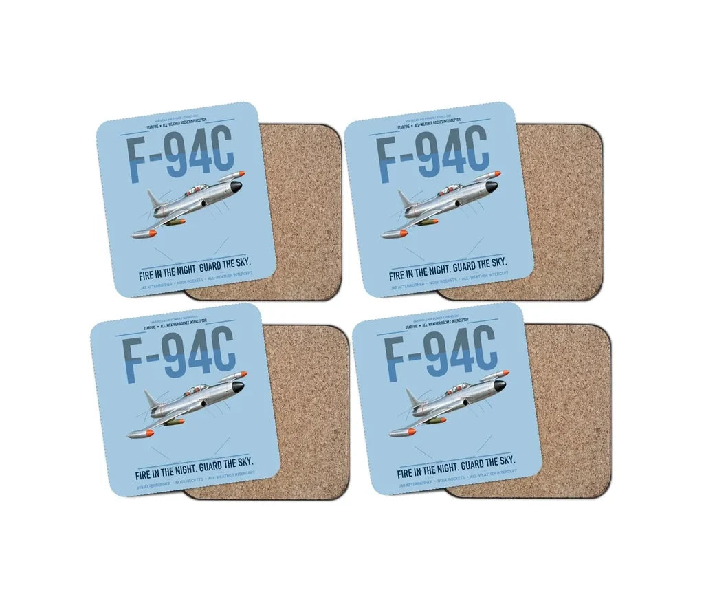 F-94C Starfire design on light blue 4 pieces set coaster