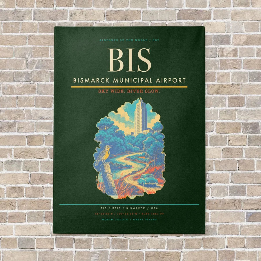 Bismarck Municipal Airport BIS - Canvas No Frame - Dark Green