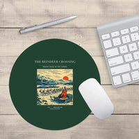 Thumbnail for VINTAGE G4350 - The Reindeer Crossing - Designed Mouse Pads design on darkgreen round