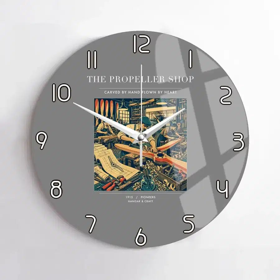 VINTAGE G4014 - The Propeller Shop - Designed Wall Clocks design on gray no-frame