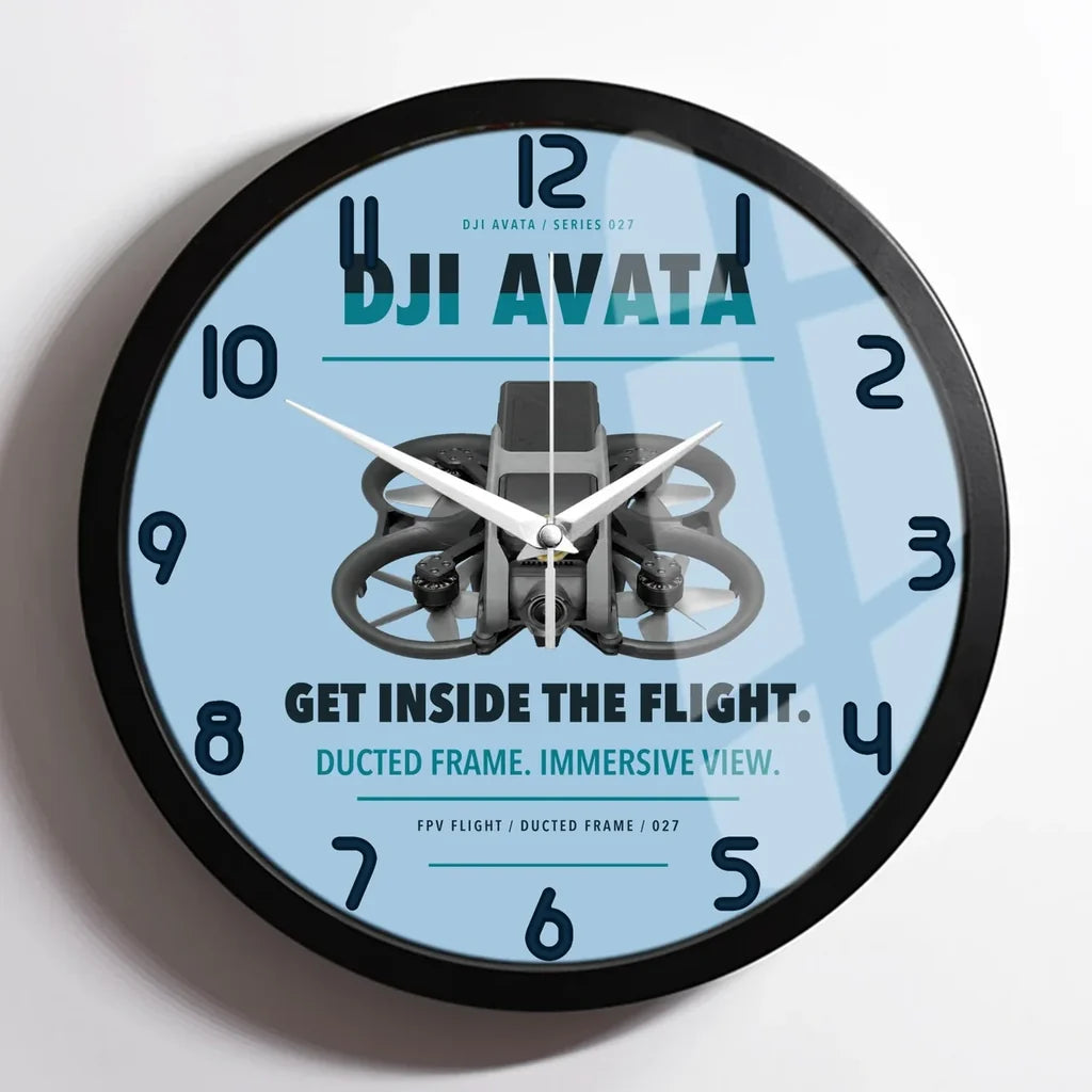 DJI Avata design on light blue framed wall clock