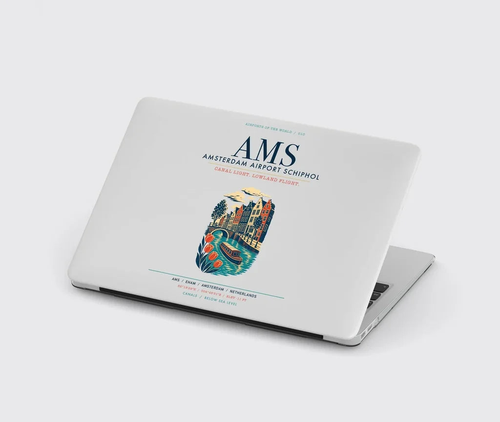 Amsterdam Airport Schiphol (AMS) design on light gray MacBook case