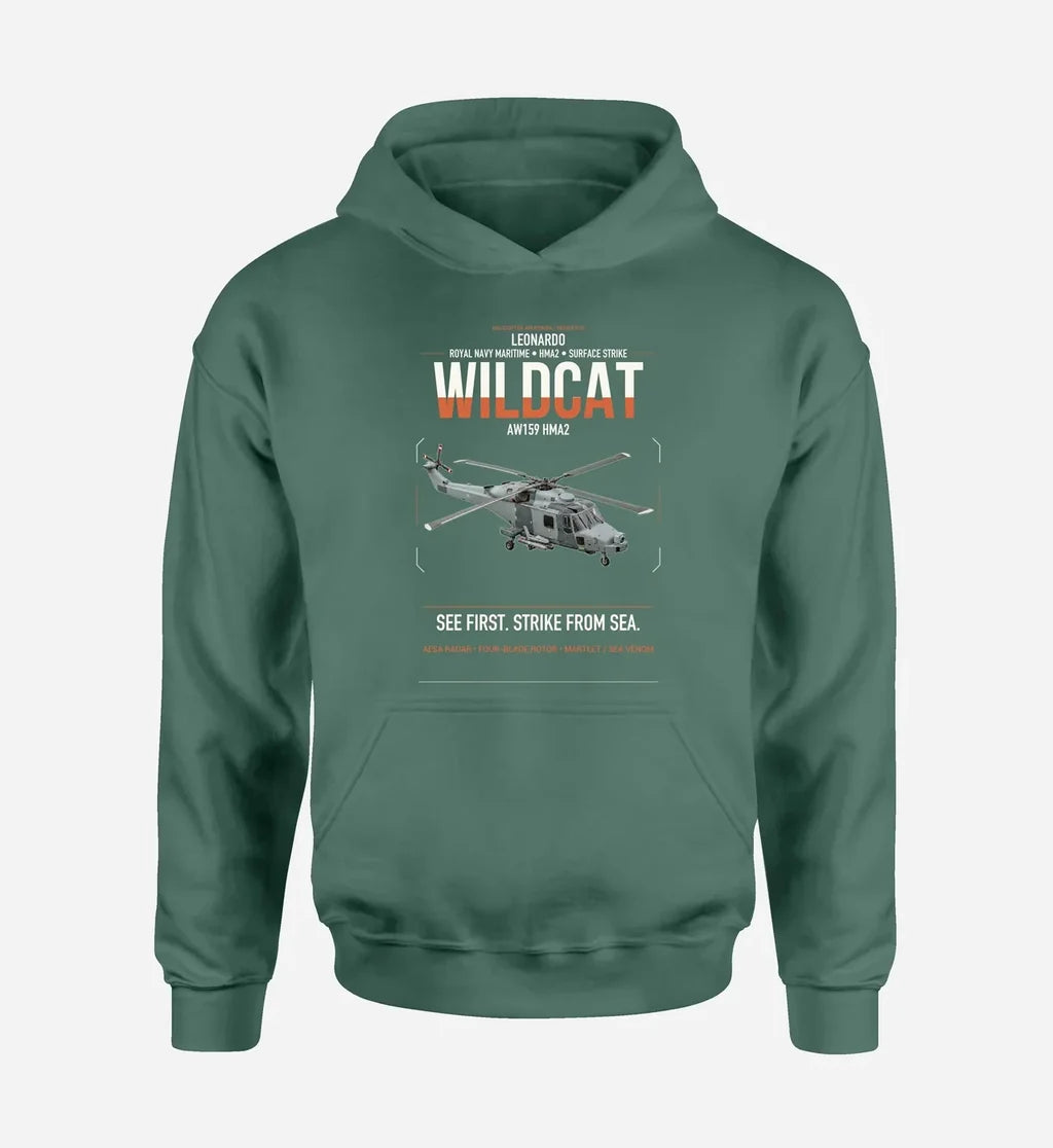 Leonardo AW159 Wildcat HMA2 design on green double-side hoodie, single-side print
