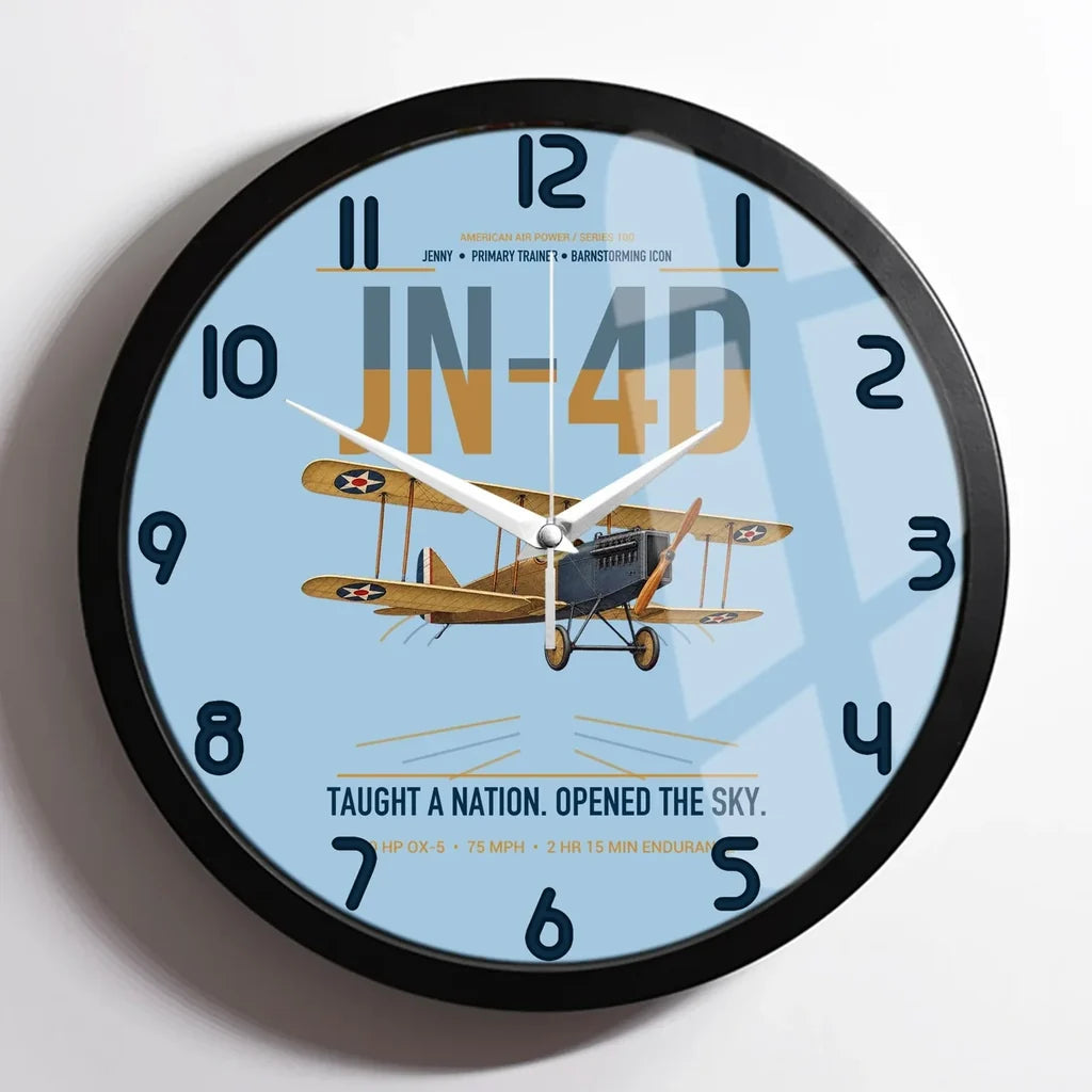 Curtiss JN-4D Jenny design on light blue framed wall clock