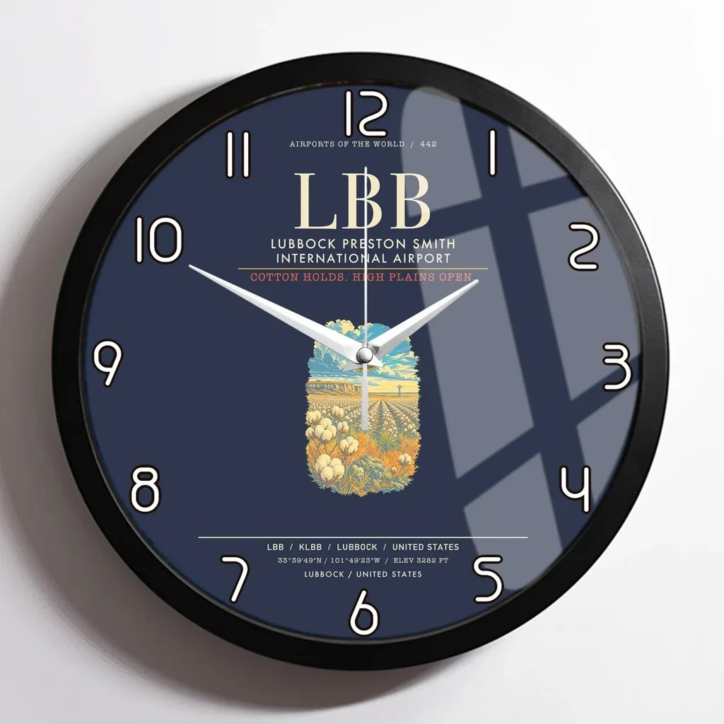 Lubbock Preston Smith International Airport LBB Wall-Clock Framed - Navy Blue