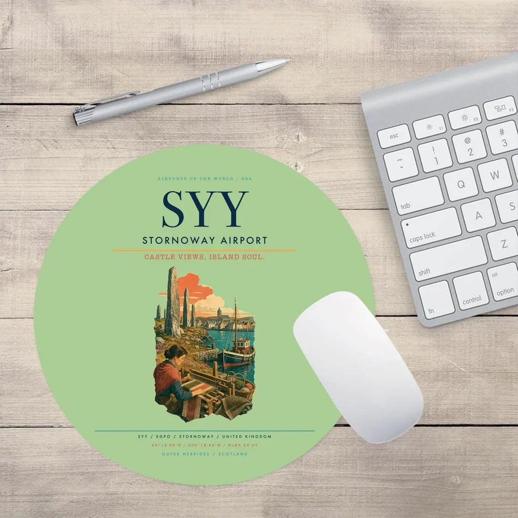 Stornoway Airport (SYY) design on light green round mouse pad