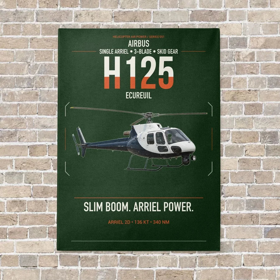 Airbus H125 vertical canvas print - no frame - dark green background