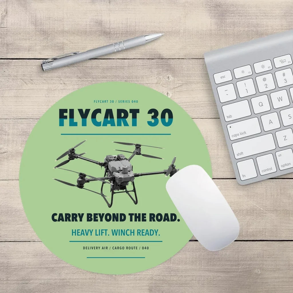 DJI FlyCart 30 design on light green round mouse pad